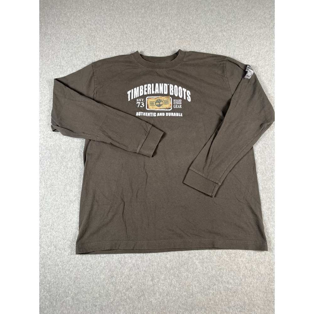 VTG 90s Timberland Men XL Long Sleeve Graphic T-Shirt Brown Rugged Outdoor Gear